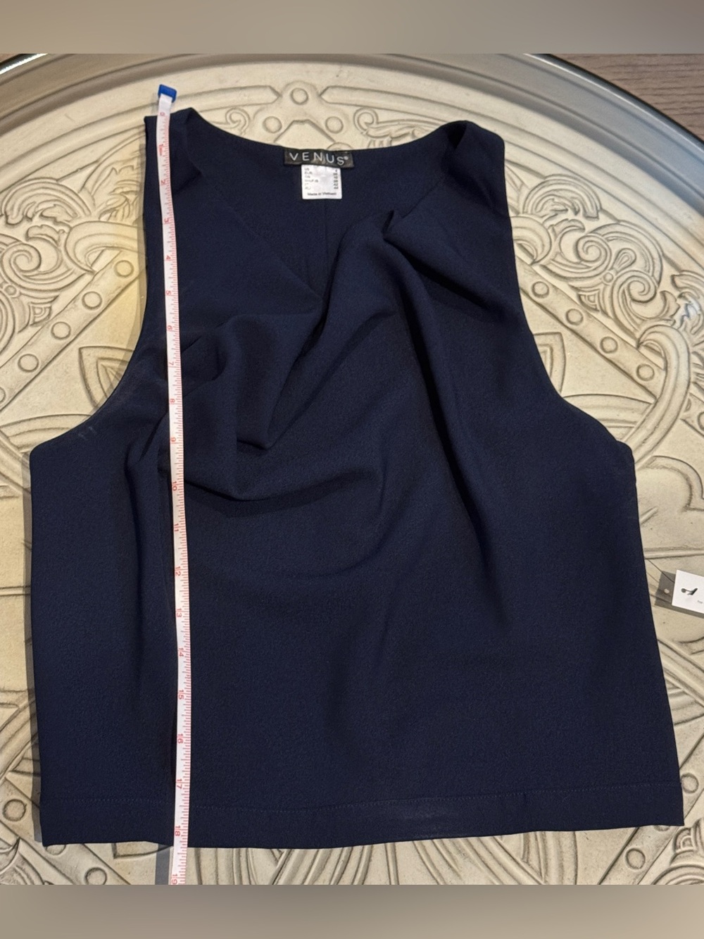 Venus NWT Navy 2 Piece Suit Set Wide Leg Pants Chic Elegant Outfit | Size 4 - Picture 13 of 16